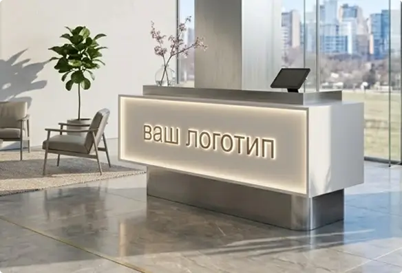 Визуализация стойки администратора Halo с местом под световой логотип