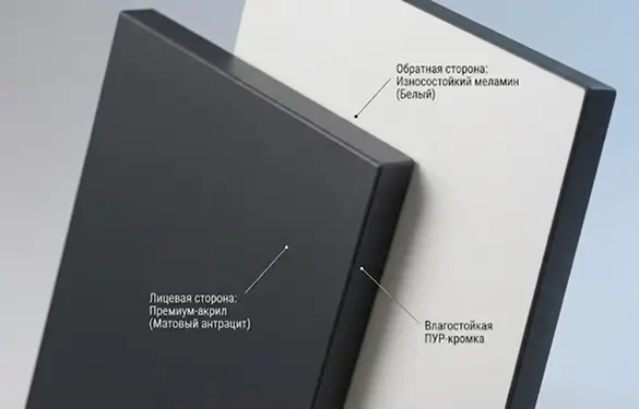 Двусторонний мебельный фасад: лицевой акрил и белая тыльная сторона